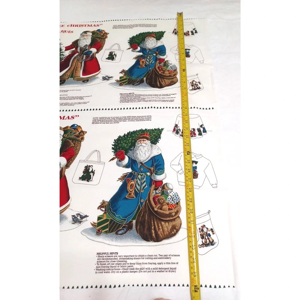 VTG Old Father Christmas Santas Appliques Holiday Appliques Panel Cotton Fabric